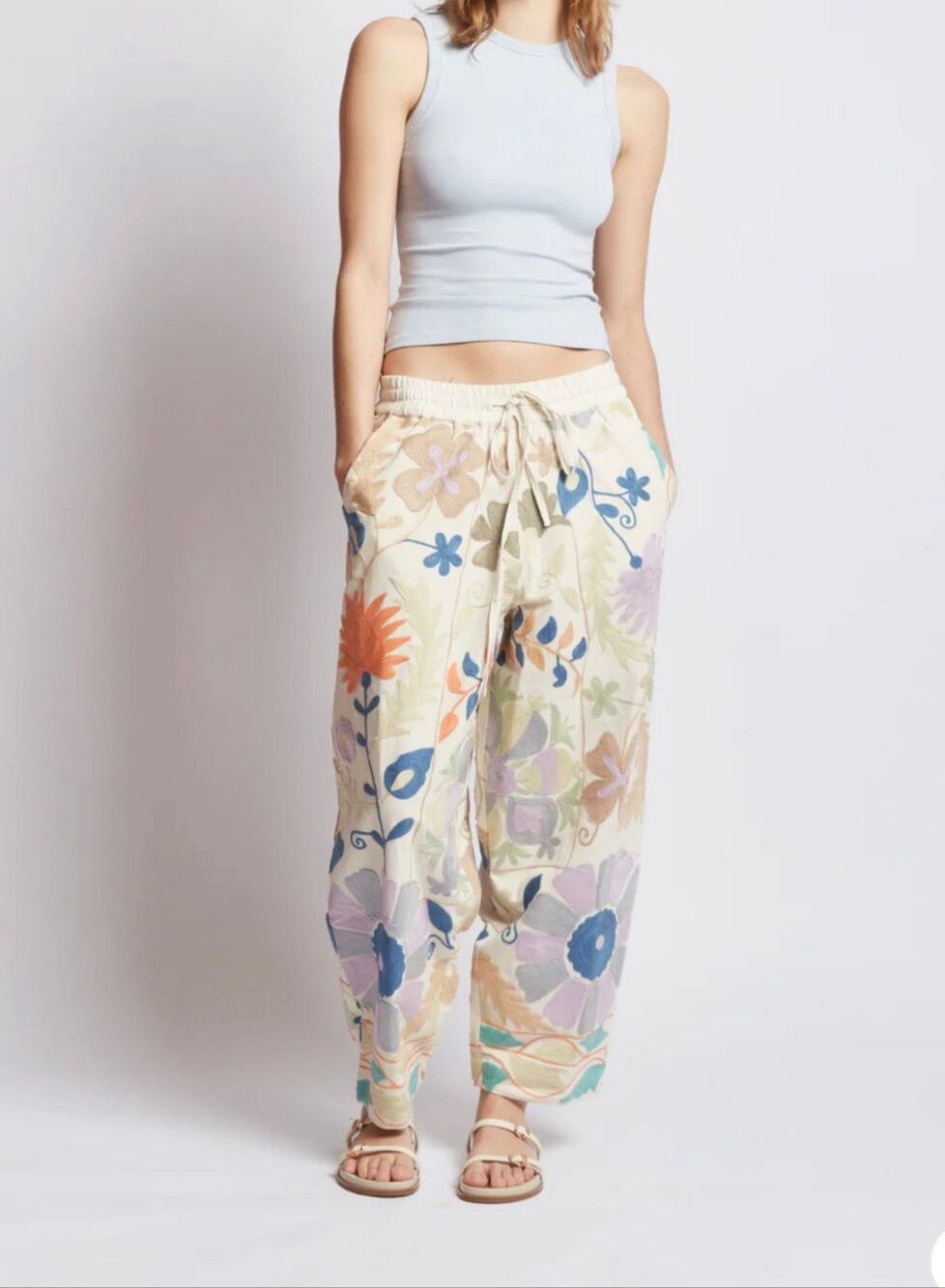 Rujuta Sheth Market Pants - Garden Mosaic pattern boho lagenlook sz M/L